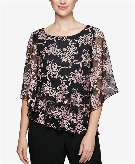 Alex Evenings Textured Tiered Chiffon Blouse And Reviews Tops Women