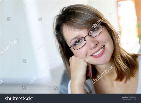 Smiling Brunette Woman Wearing Eyeglasses Stock Photo 115988314