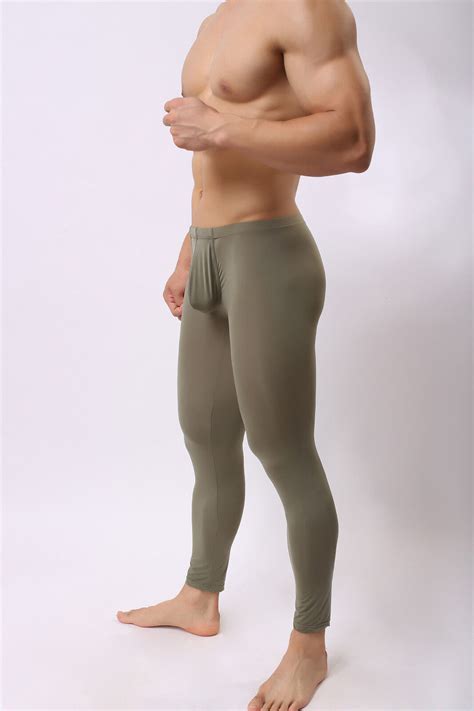 Mens Smooth Long Johns Bulge Pouch Tight Fit Pants Slip Underpants
