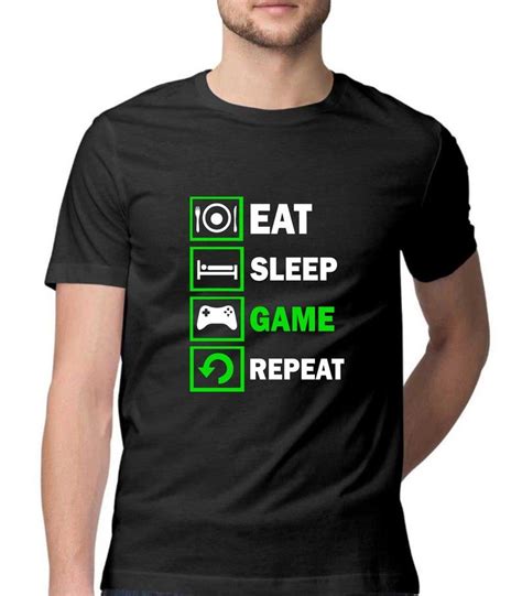 Eat Sleep Game Repeat T Shirt 100 Bio Washed Cotton Round Etsy In 2021 Mens Tshirts T