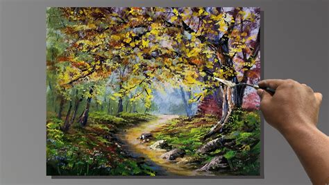 Autumn Forest Path Painting Acrylic Landscape Painting Youtube