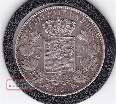 1865 Leopold Premier 5 Franc Silver Belgian Coin