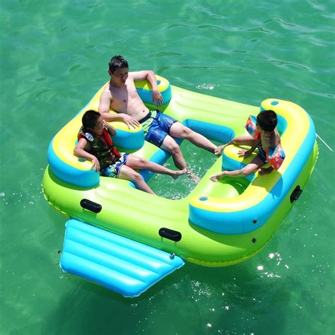 Inflatable Floating Island Lounge Raft With Cup Holders And Coolers