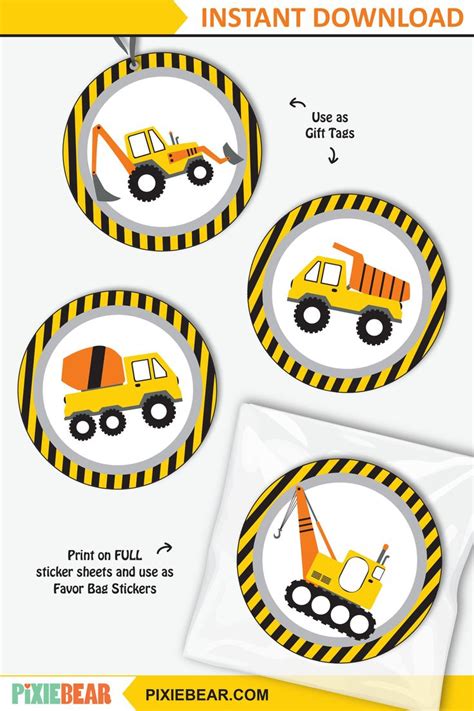 Printable Construction Truck Cupcake Toppers