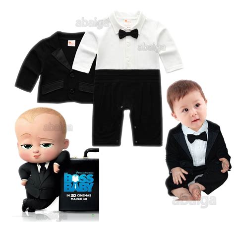 Newborn Boss Baby Outfit For Christening Coat Romper Bow Tie Set Infant