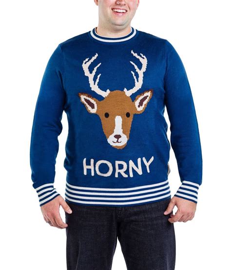 Horny As Buck Big And Tall Ugly Christmas Sweater Men S Christmas Outfits Tipsy Elves