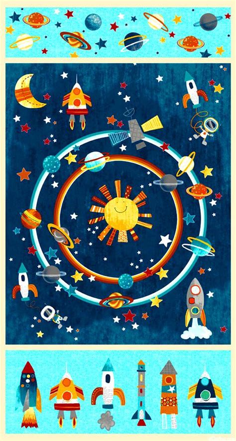 Space Adventure Solar System Exploration 24 X 44 Panel Quilt