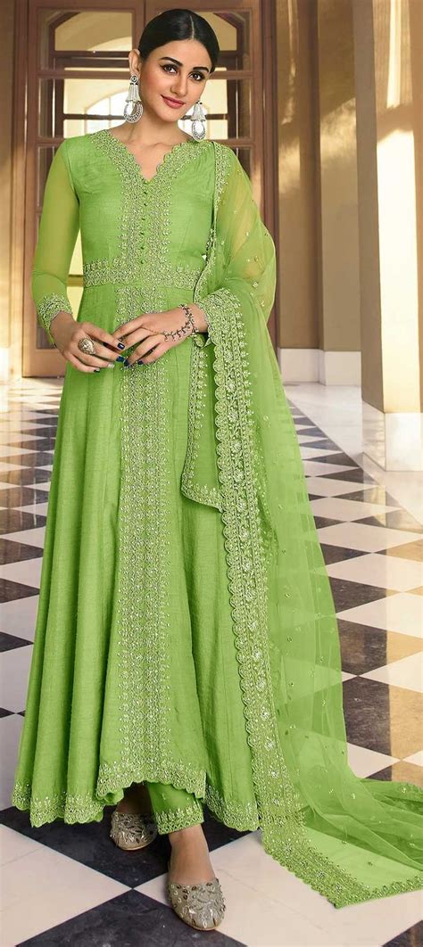 Bollywood Green Color Art Silk Fabric Salwar Kameez 1860959