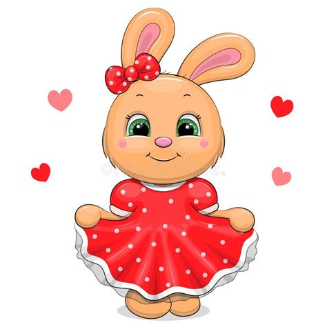 Cute Cartoon Baby Rabbit In Red Dress Stock Vector Illustration Of