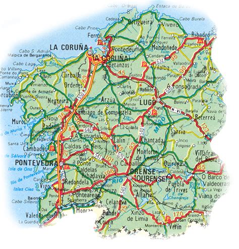 Map Of Galicia In Details Road Map Of Galicia Map Of Spain Regions