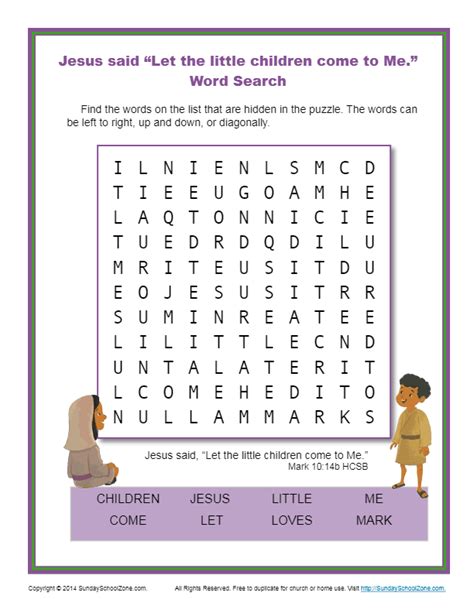 Let The Children Come To Me Word Search Bible Activities