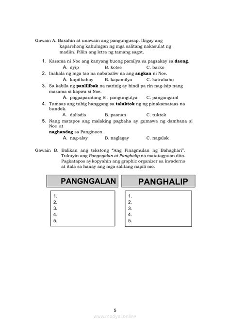 Filipino Modyul Paggamit Nang Wasto Sa Mga Pangngalan At Panghalip