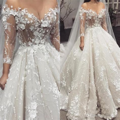 discount sexy lace wedding dresses jewel sheer neckline long sleeves country bridal gowns 3d