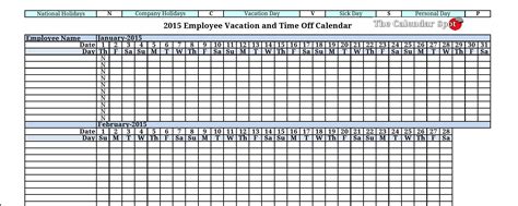 Team Vacation Calendar Excel ~ Excel Templates
