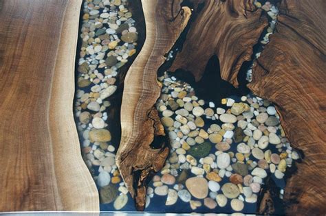 Clear Resin River Rock Table Walnut Live Edge Dining Table Etsy