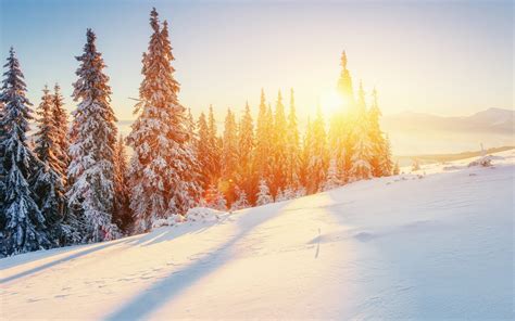 Download Wallpapers Winter Landscape Mountains Snow Sunset Sun