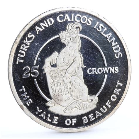 Turks And Caicos 25 Crowns Queen S Beast The Yale Of Beaufort Silver