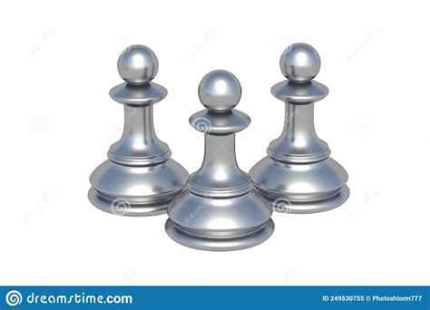 Three Silver Chess Figure Pawn Isolated On White Background Stock