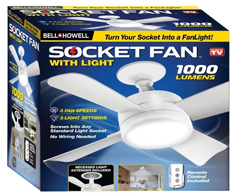 Bell Howell Socket Fan Ceiling Light With Remote Control 1000 Lumens
