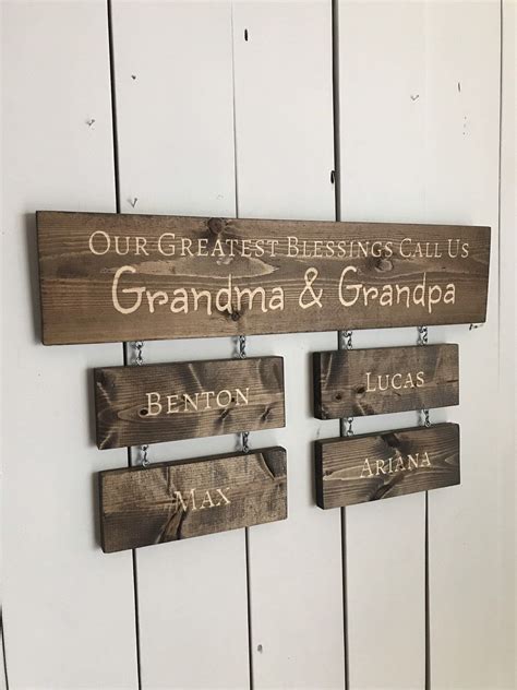 Once you find the perfect present, incorporate the names or photos of her grandkids for a sentimental touch that will melt her heart every time she looks at her favorite gift. Grandchildren Sign with names and date - Family Tree Wall ...