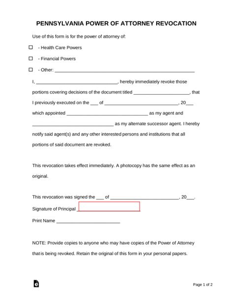 Free Pennsylvania Power Of Attorney Forms 8 Types Pdf Word Eforms