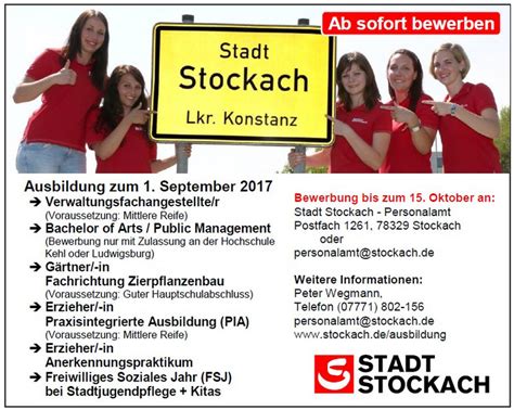Ausbildungsplätze bei der Stadt Stockach Stadt Stockach