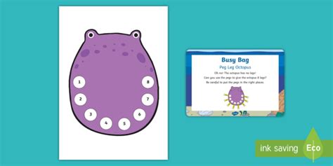 Peg Leg Octopus Busy Bag Prompt Card And Resource Pack