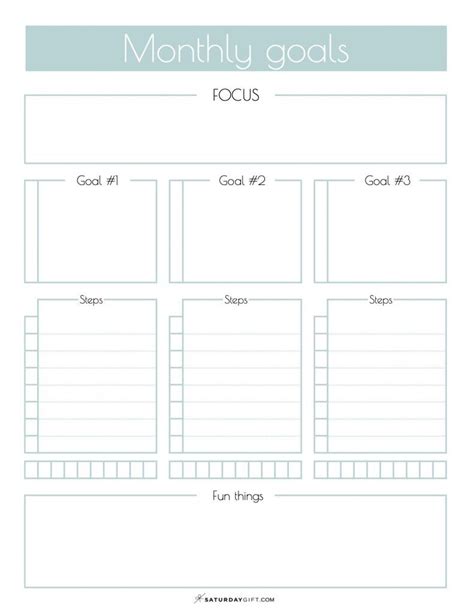 Monthly Goals Worksheet And Calendar Free Printable Goals Template