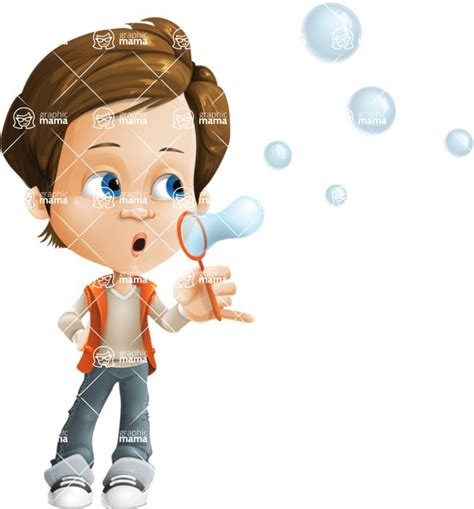 Playful Boy Cartoon Vector Character Aka Richie Soap Bubbles