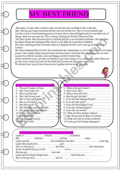 My Best Friend Reading Comprehension Esl Worksheet By Montseteacher