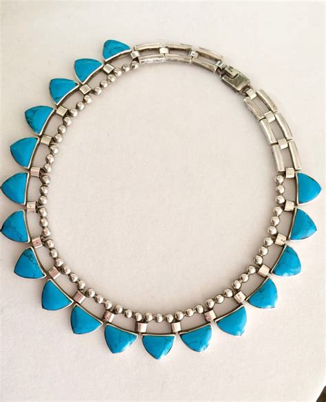 Vintage Mexican Sterling Silver Turquoise Necklace Fine 950 Etsy