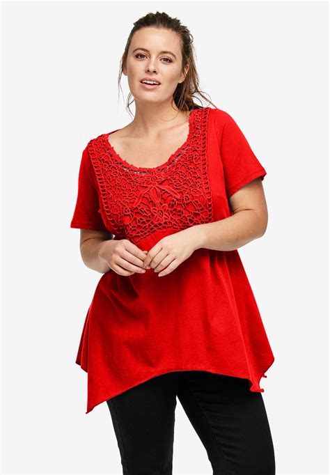 Crochet Trim Empire Tunic By Ellos Plus Size Tunics Fullbeauty