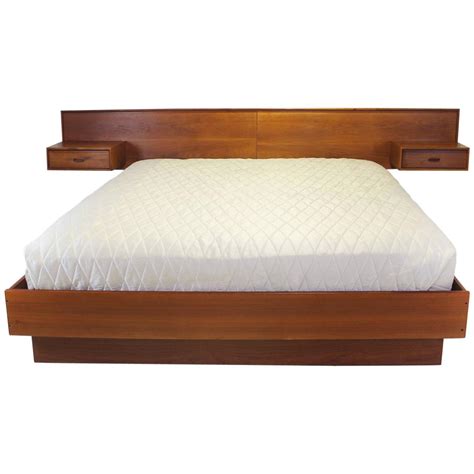 W51 x d1 x h24 finish veneer additional. Vintage Scandinavian Modern Teak King Platform Bed with Attached Nightstands For Sale at 1stdibs