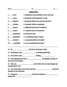 Please choose one answer for each question. Double Dutch Vocabulary Review Houghton Mifflin Journeys ...
