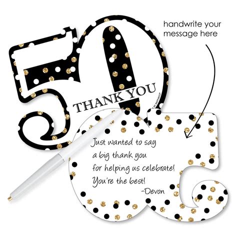 Adult 50th Birthday Gold Shaped Thank You Cards Birthday Etsy