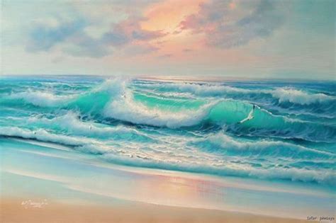 Beautiful Ocean Sunset Painting Ocean Landscape Painting Ocean Waves