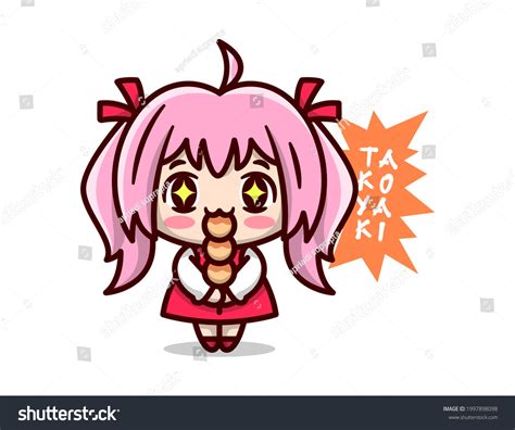 Cute Anime Girl Pink Hair Eating Stock Vector Royalty Free 1997898098