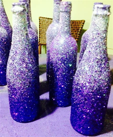 Glittered Wine Bottles We Spray Painted The Bottles With Purple Paint