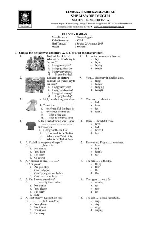 50 Latihan Soal Dan Kunci Jawaban Bahasa Inggris Kelas 8 Pictures Griz S Blog