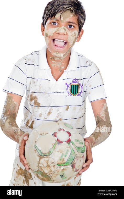 1 Indan Kids Boy Shouting Playing Football Stock Photo Alamy