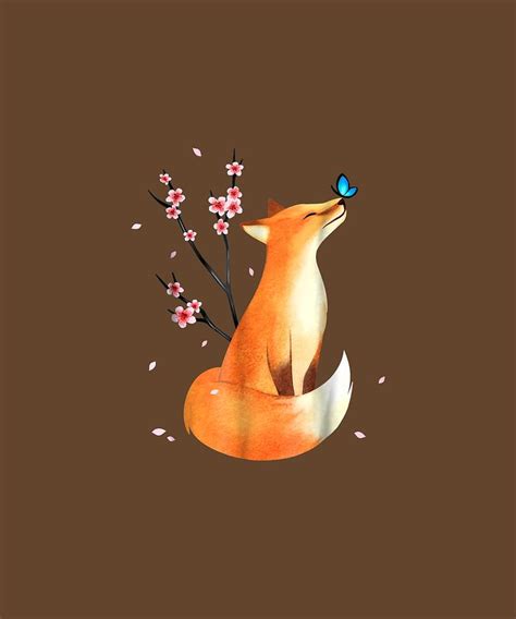 Fox Japanese Cherry Blossom Flower Vintage T T Shirt Digital Art By