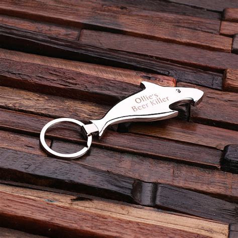 Shark Bottle Opener Personalized Steel Keychain And Wood Box Teals