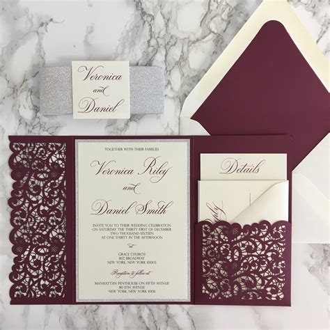 Lace Flap Laser Cut Pocket Wedding Invitation — CZ INVITATIONS