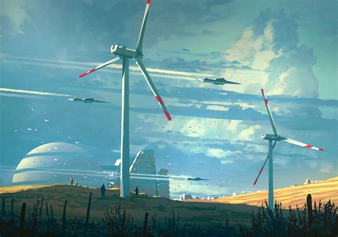 Wind Mills Fantasy Landscape Sci Fi Environment Environment Concept Art