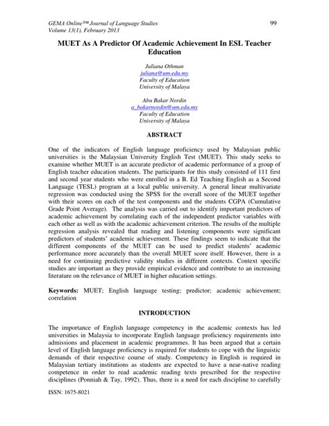 Am now working on the answers: (PDF) MUET as a predictor of academic achievement in ESL ...