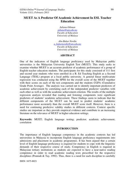 Try these free sample aptitude test questions, written by psychometric experts. (PDF) MUET as a predictor of academic achievement in ESL ...