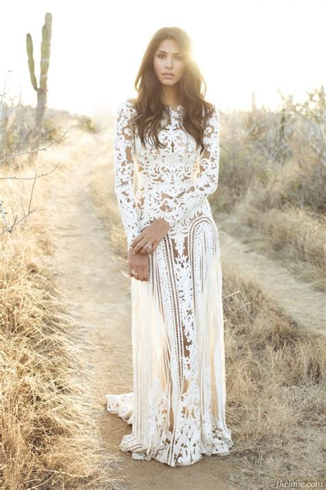 Lace is something every bride has to try, elegant and noble, bohemian. Brunette hippie/boho gal w/ waves in white Wedding dress ...