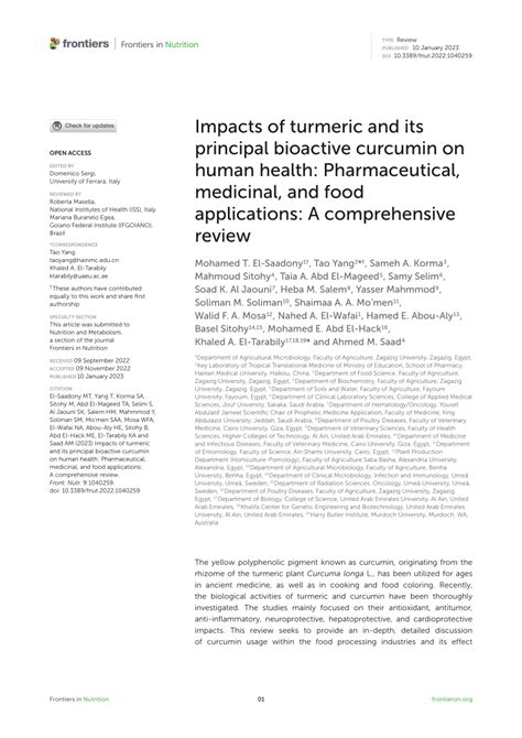 Pdf Impacts Of Turmeric And Its Principal Bioactive Curcumin On Human