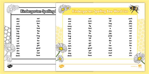 Kindergarten Spelling Bee Word List Twinkl Usa