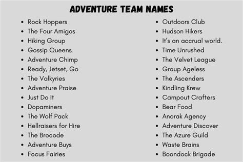 220 Creative And Unique Adventure Team Names Ideas
